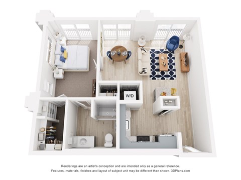 Floor plan for 1 bed, 1 bath, 740 sqft